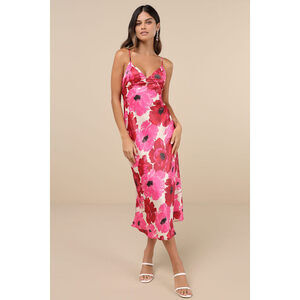 Lulu's Pink Floral Midi Dress